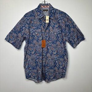 NWT Stetson Shirt Men’s XL Short Sleeve Paisley Pearl Snap Button Down Western